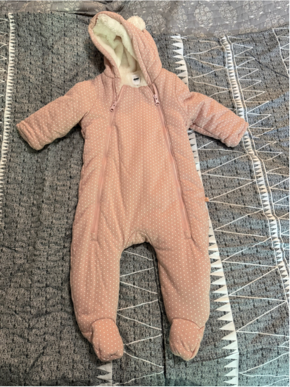 Baby Gap Pink Polka Dot Hooded Footie Snowsuit, 6-9 Months